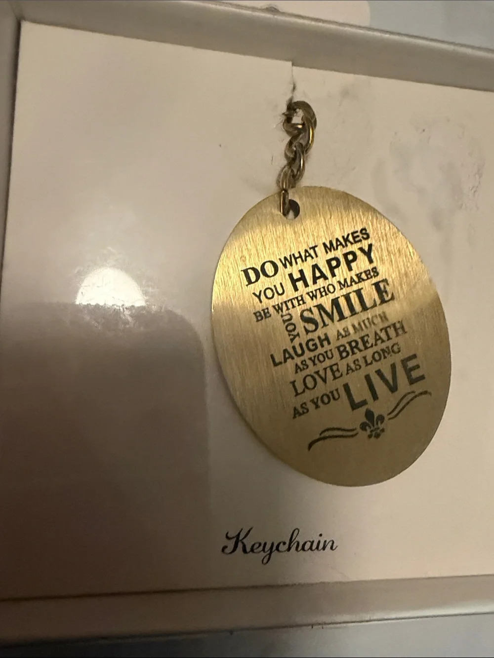 Brushed Gold Oval Inspirational Keychain - 'Do What Makes You Happy'